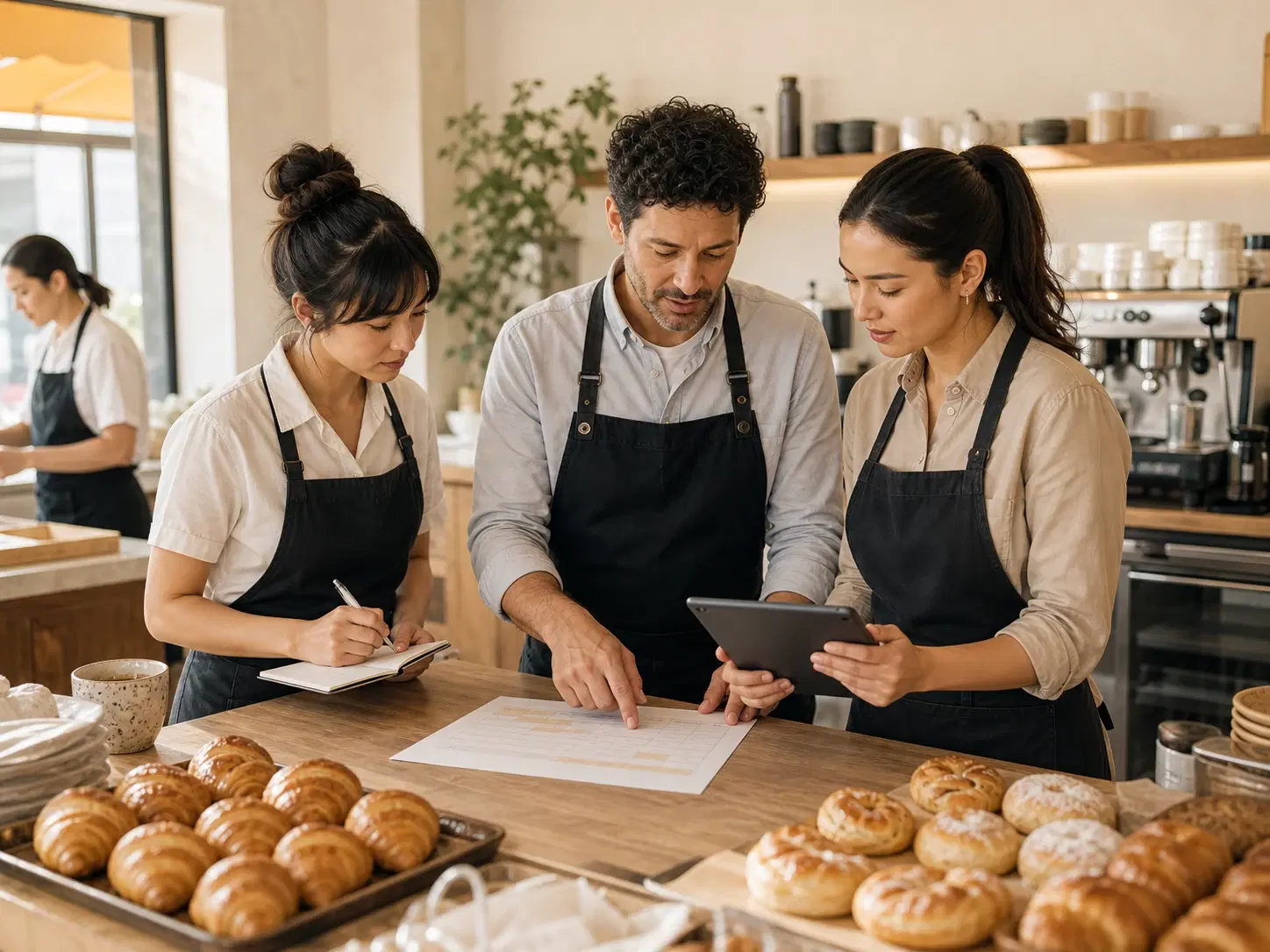 F&B managers planning weekly staff coverage in a cafe
